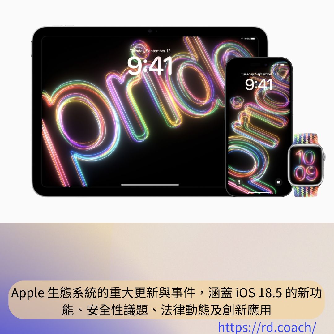 Apple 生態系統的重大更新與事件，涵蓋iOS 18.5 的新功能、安全性議題、法律動態及創新應用- 漫遊數位